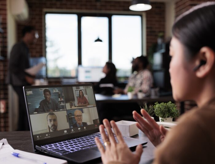 Asian woman using video call telework to chat with people